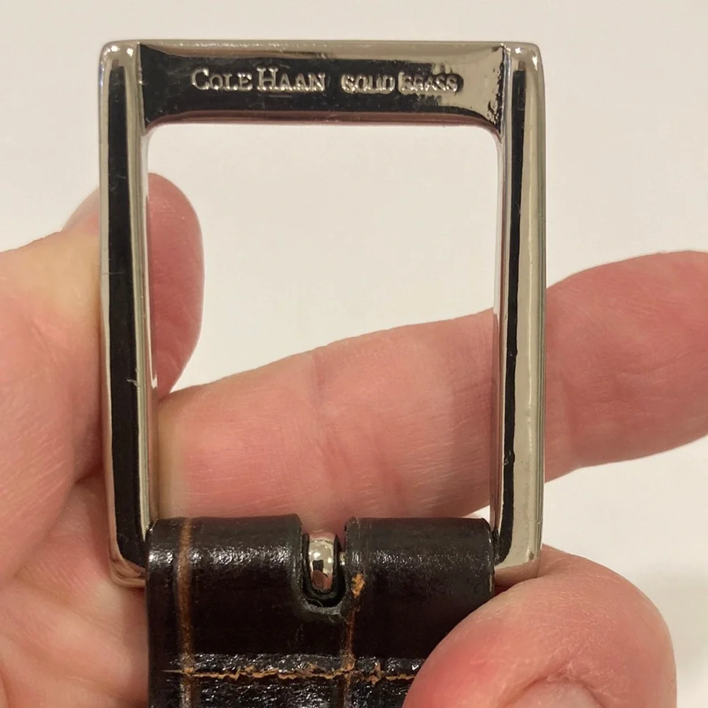 - Cole Haan Dark Brown Croc Embossed Leather Belt Size 38